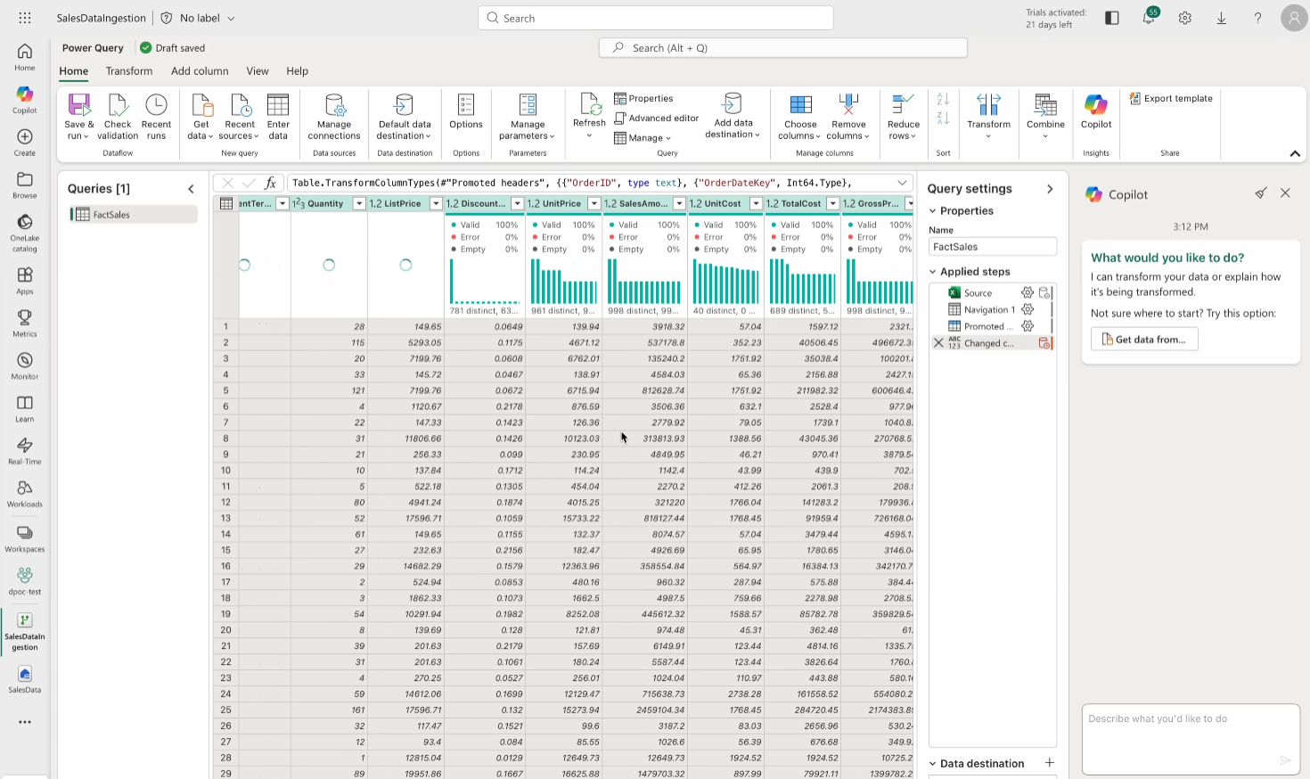 Data ingestion and transformation preview